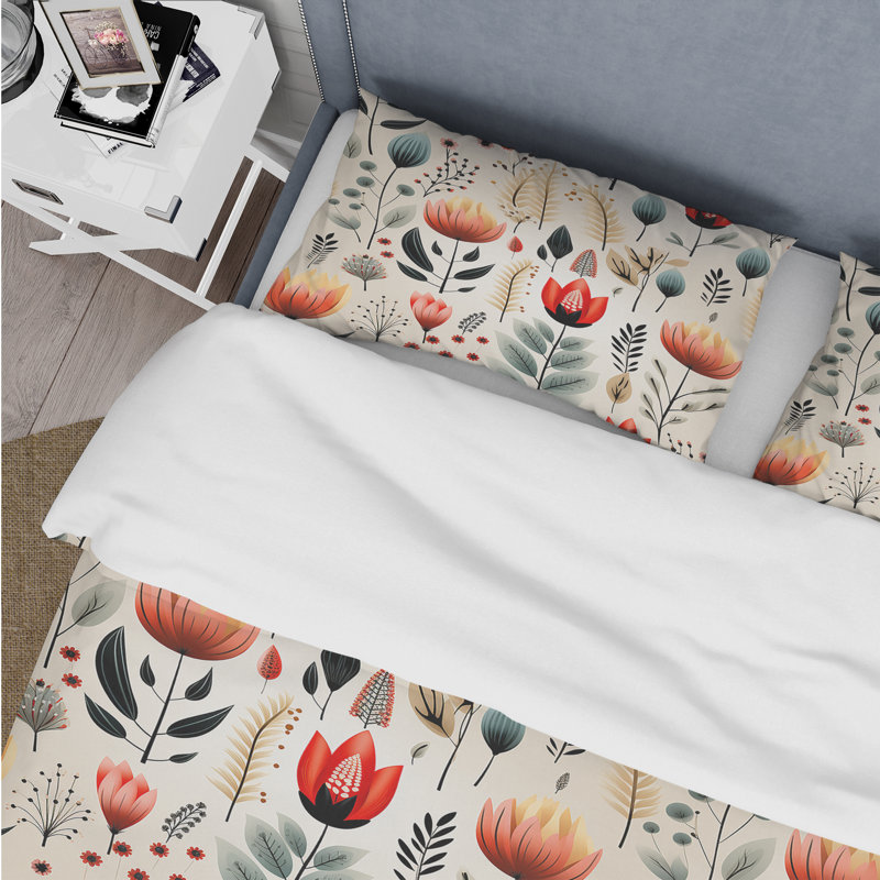 Ensemble de housse de couette à motif floral orange Meadow Floral, Housse de couette pour très grand lit et 2 très