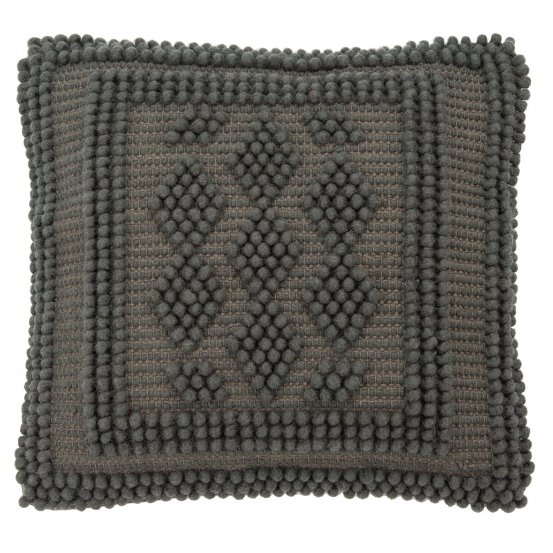 Darvey Embroidered Wool Blend Reversible Throw Pillow, Charcoal