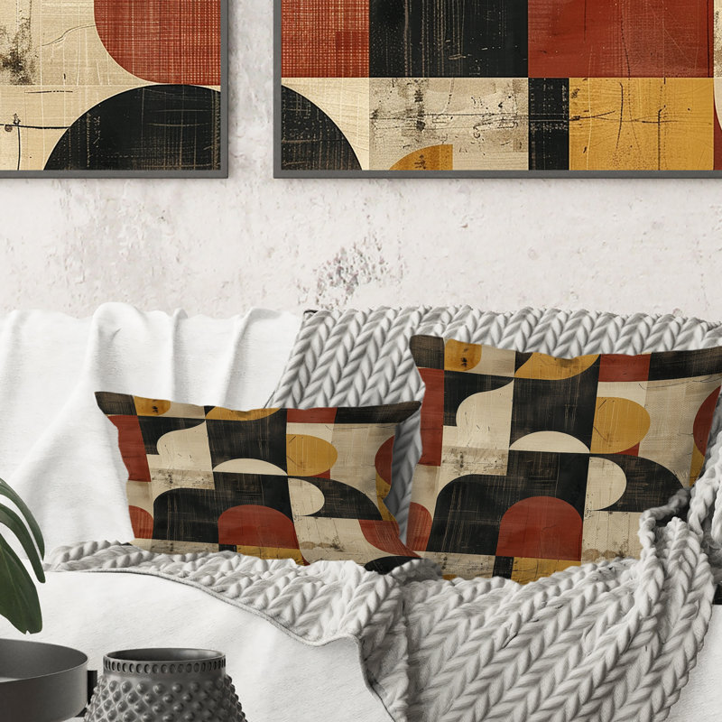 Coussin lombaire jaune et beige Mid-Century