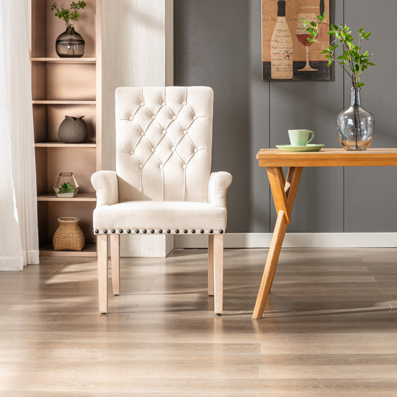 Fauteuil capitonné capitonné pour le salon et la chambre à coucher, 100% lin beige