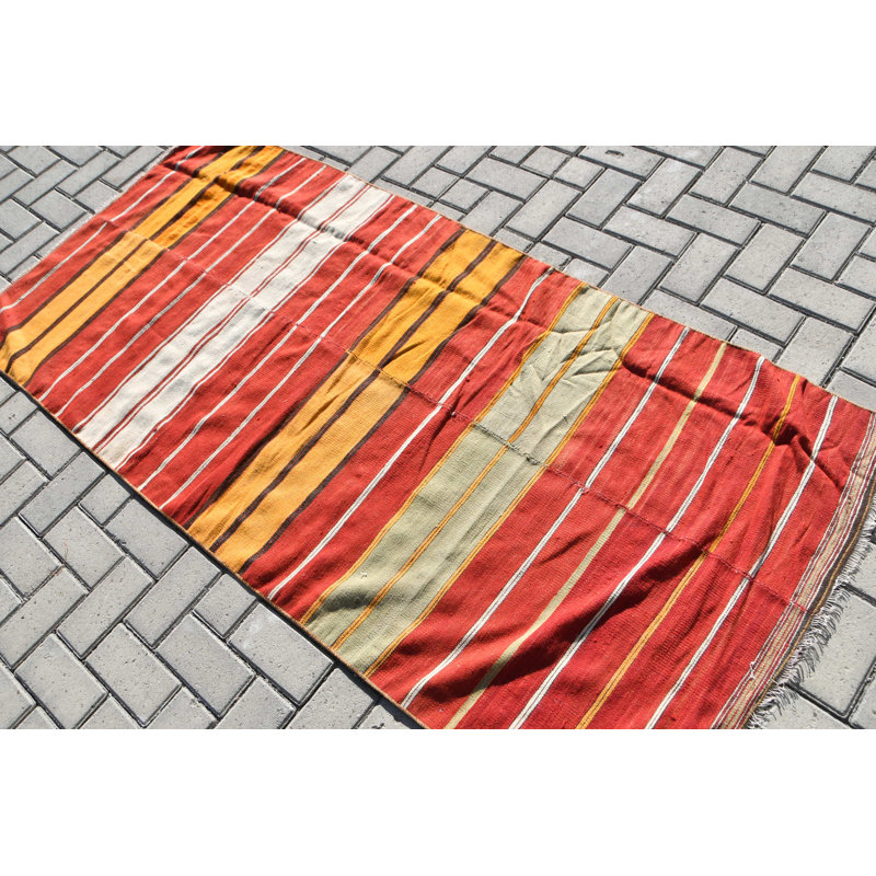Tapis turc antique rouge vif pour décoration de chambre ou de salon rouge / jaune