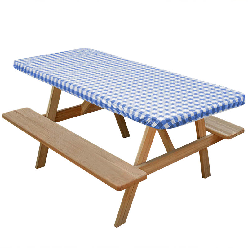  Fitted Vinyl Tablecloth W/ Flannel Backing, Checkered, 48" x 30", Red/White