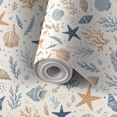 Peel and Stick Wallpaper Contact Paper Seashell Starfish Coral Self Adhesive and Removable 24in x 118in(60x300cm)