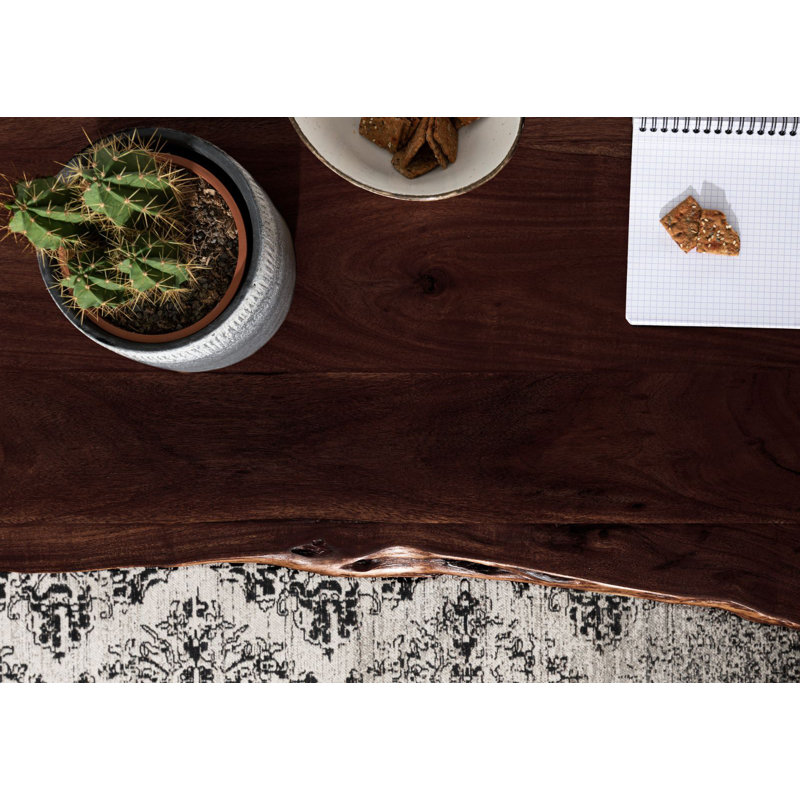 Freeform 3 Acacia Solid Wood Top Metal Base Dining Table, H76 x L120 x W90cm, Silver, Brown