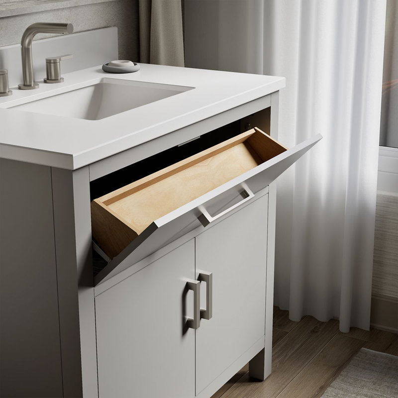 Kresla 36 In. Bathroom Vanity Cabinet With Sink And Quartz Top, Atmos Gray, Brushed Nickel