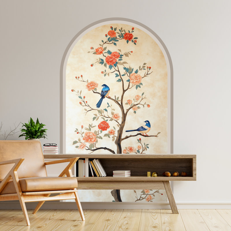 Adhésif décoratif oiseaux et arbre, non-mural, H 85 po x l 48 po