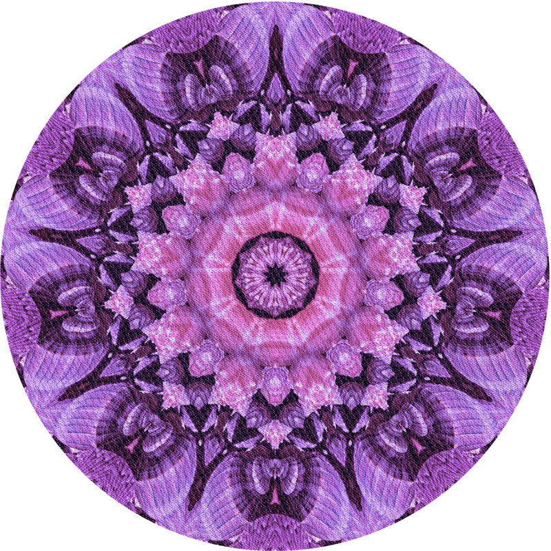 Tapis floral en laine mauve, Rond 7 pi