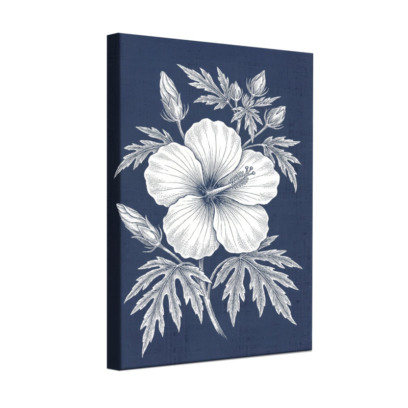 Plantes et fleurs fleur blanche sur fond bleu marine, H 18 po x l 12 po