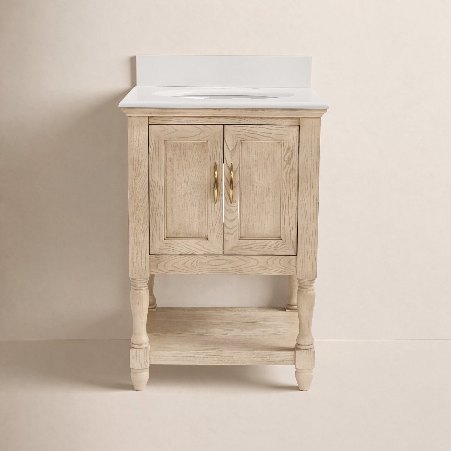 Hampton 24'' Single Bathroom Vanity, Engineered White, Greige Oak