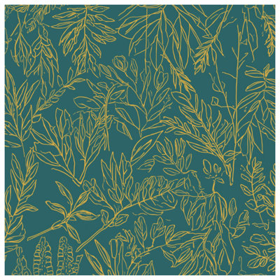 Teal Leaf Line Art Comforter