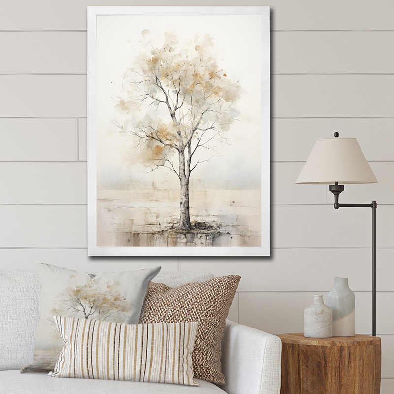 «Beige minimalisme», art mural africain, H 40 po x l 30 po x P 1,5 po, Cadre simple blanc