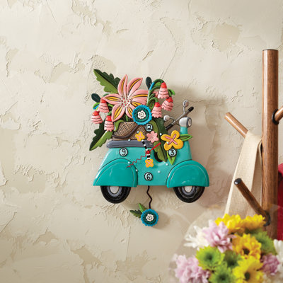 Allen Designs Scoot-In Through Life Scooter with Flowers Battery Operated Sculpted Pendulum Wall Clock 12 Inch