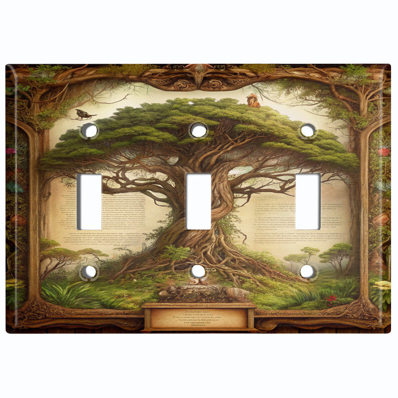 Couvercle de plaque d'interrupteur en métal; Bascule standard à 3 bandes US - arbre de conte de fées, Triple # 3