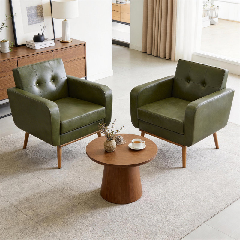 Fauteuils en bois massif Donka, Similicuir vert