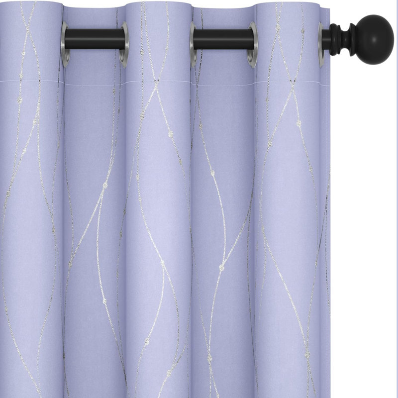 Blackout Grommet Silver Pattern Printed Curtains, , 42" W x 45" L, Purple