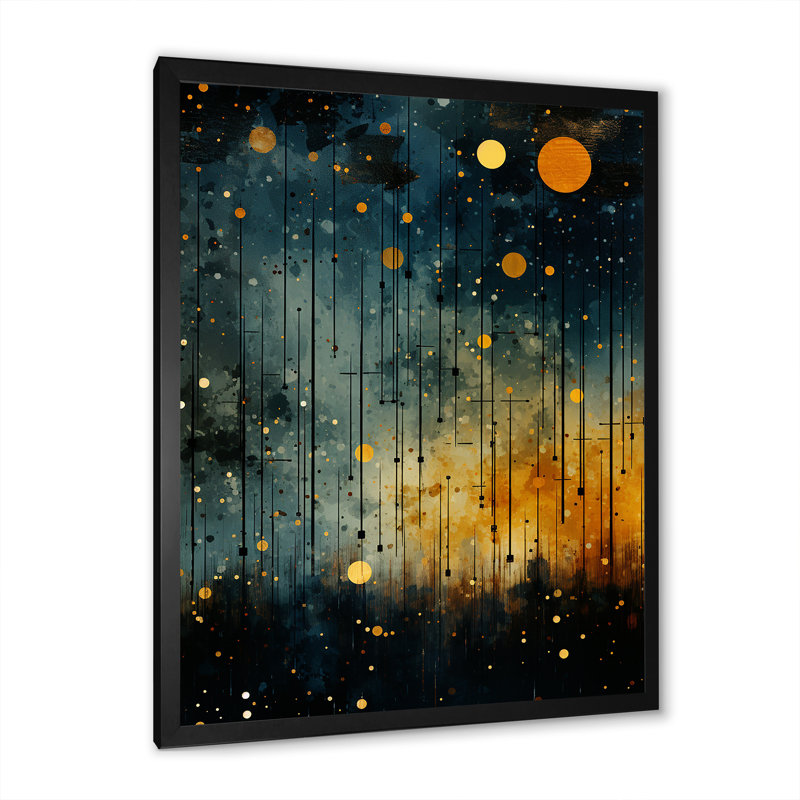 «Yellow Astral Murmurs Landscape», art mural abstrait, Cadre simple noir, H 20 po x l 12 po x P 1 po