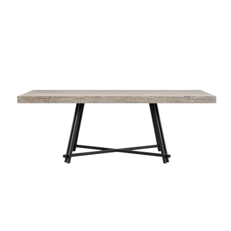 Table de salle à manger rectangulaire en bois avec base à tréteaux en métal noir et gris clair
