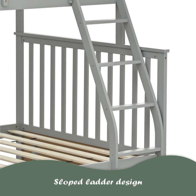 Lit simple superposé au-dessus d'un lit double, lit superposé en bois avec échelle et garde-corps