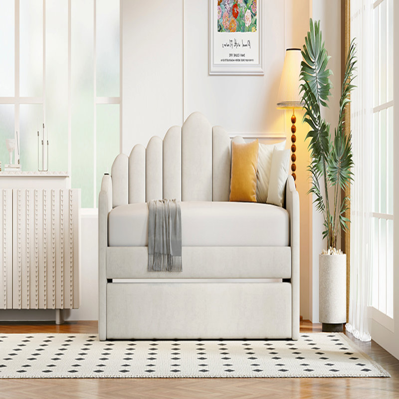 Lit de jour simple rembourré avec couchette, canapé-lit en velours avec ports de chargement USB, aucun sommier nécessaire