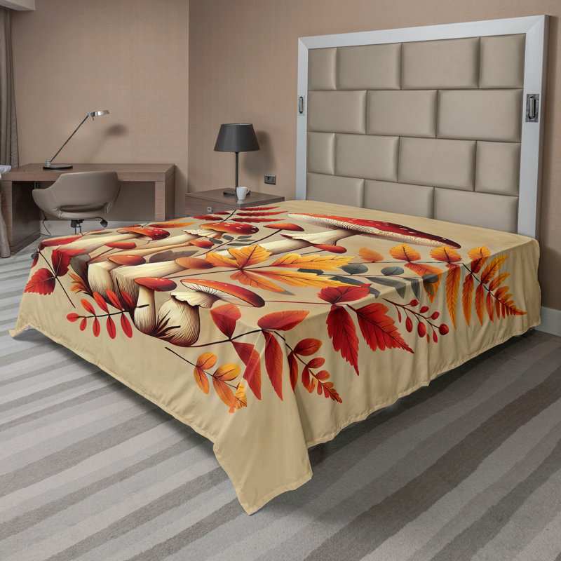 Drap plat moderne de style bohème Ambesonne, Vermillon / motif floral jaune souci, Full Flat Sheet