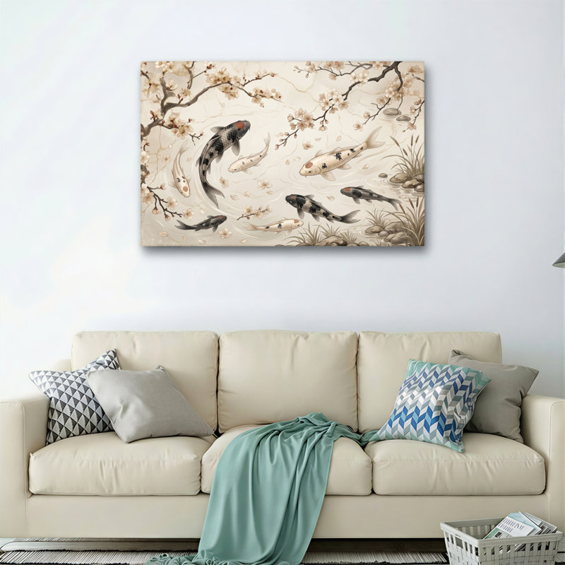Ensemble de 1 tableau sur toile Koi Cherry, 36"H x 48"W, Wrapped Canvas