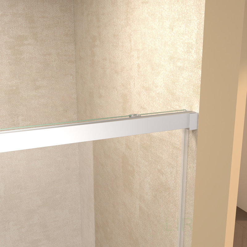 48 Inch Width X 72 Inch Height Single Sliding Shower Door With Clear Tempered Glass And Stainless Steel Handle, Frameless Design, Shower Door