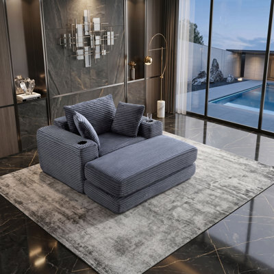 Modular Corduroy Convertible Sleeper Chair and Foam Chaise Lounge