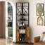 Armoire de bar de coin 71,45 po avec prise de courant et bande à DEL, armoire à alcool à 6 niveaux avec rangement pour le vin pour petit espace, brun rustique