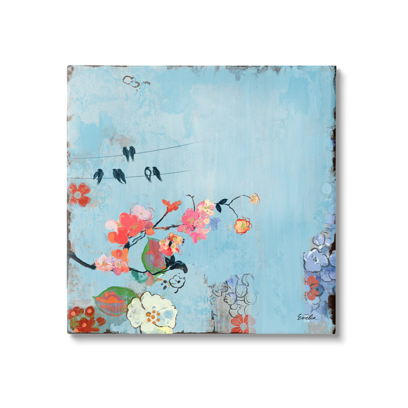 Stupell Industries, oiseaux et fleurs modernes, art giclée par Evelia Designs, Giclée encadrée noir minuit