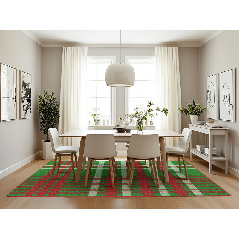 Tapis décoratif vert écossais privette, Rectangle 7 pi x 10 pi