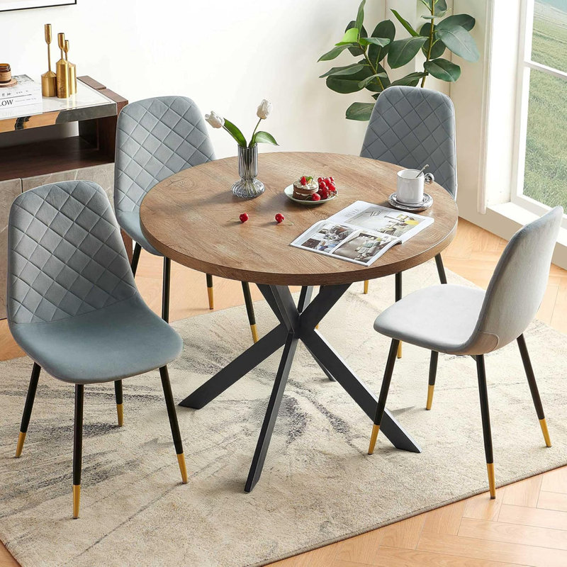 Small Kitchen Table Chairs Set Of 4, Round Pedestal Dining Table And Velvet Chairs, Gray
