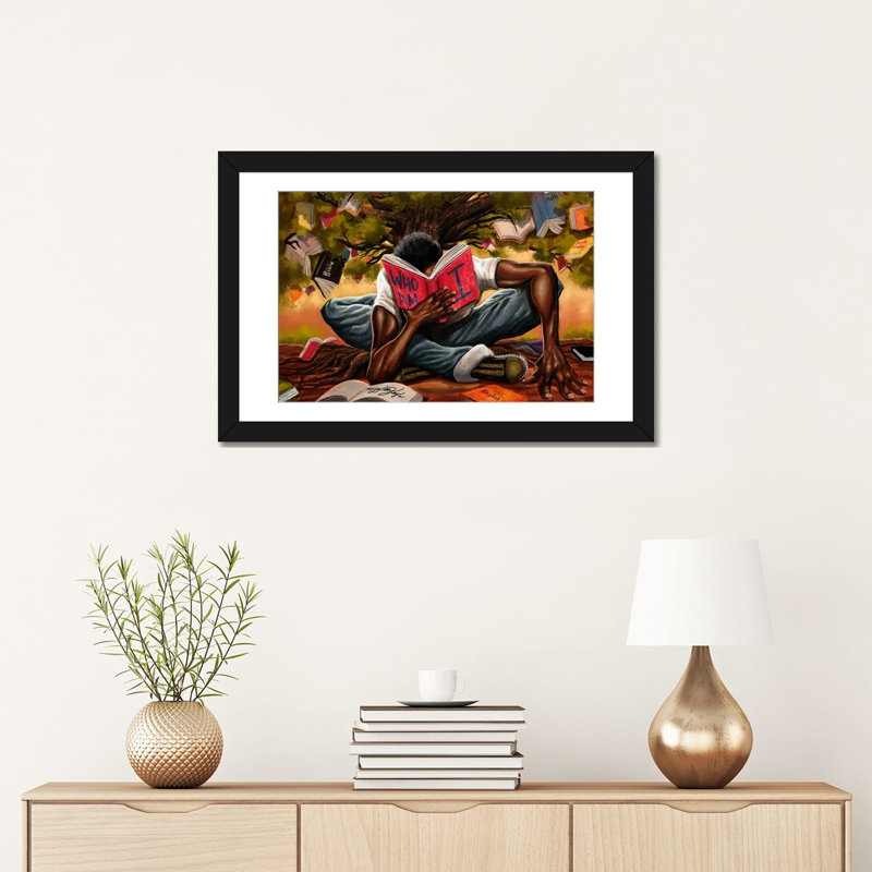 " Tree Of Knowledge " by DionJa'y, 16" H x 24" W x 1" D, Black Framed