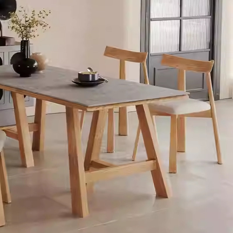 Table de salle à manger unique en bois massif et en pierre frittée, H 29,53 po x L 78,74 po x l 35,43 po, Bois robuste