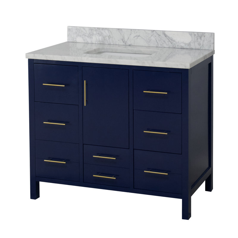 Ensemble de meuble-lavabo simple 42 po Kiara, Bleu royal, Marbre de Carrare