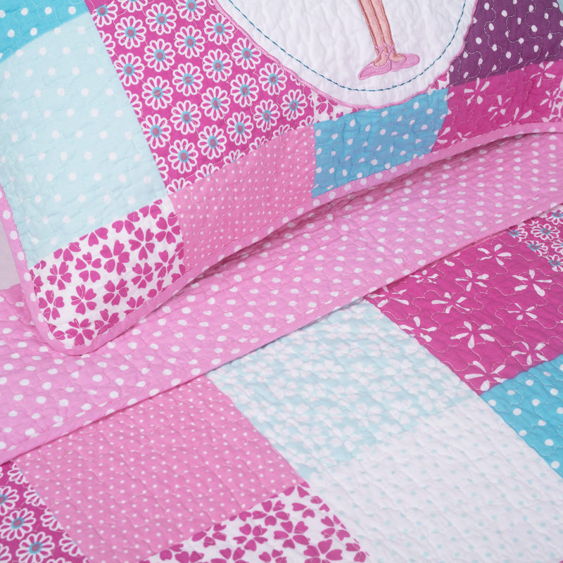 Pink and Purple Cotton Reversible Twin Quilt Set
