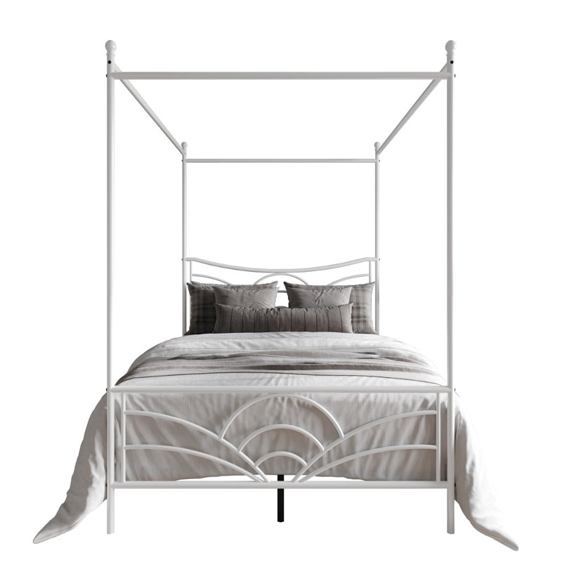 Zelai Metal Canopy Bed, Full, White