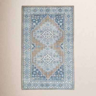 Beige Blue Hand-Woven Oriental Rug