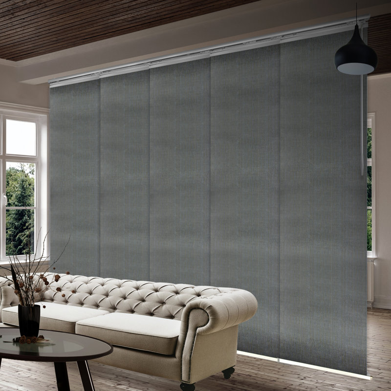 Store vertical semi-diaphane, Nickel satiné / colombe, L 110 po x L 94 po