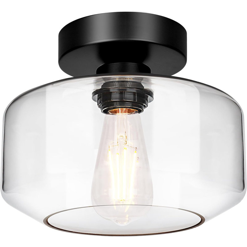Black Chrome Industrial Semi Flush Mount Ceiling Light with Clear Glass Shade