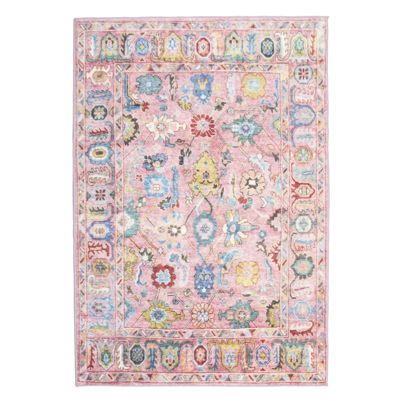 Tapis rose rembourré antidérapant 1/4 po de qualité supérieure rose Oushak, Rectangle 8 pi x 10 pi