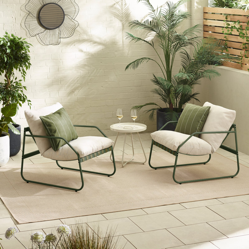 Spyros 4 Seater Metal Garden Lounge Sofa Seating Set With Table - Retro Vintage Stylish Patio, Green
