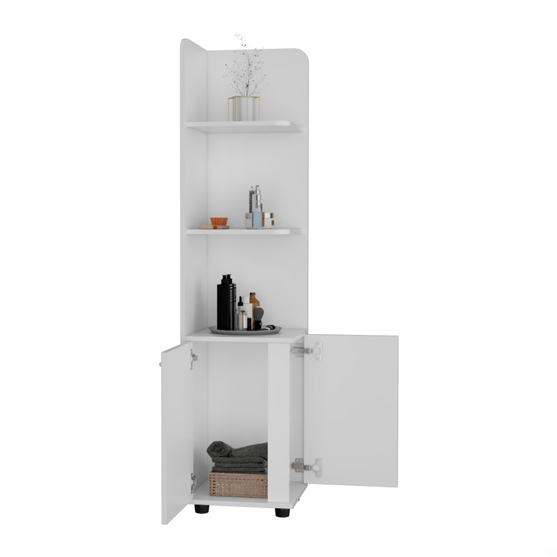 Armoire à linge autoportante, 2 portes, tablettes ouvertes, H 63 po x l 15 po x P 15 po, Blanc