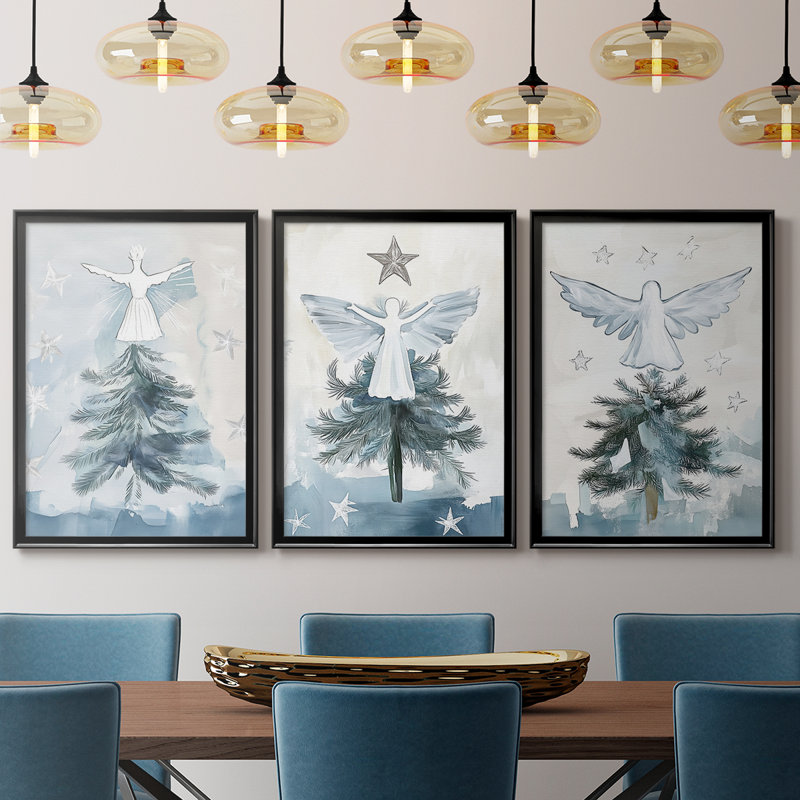 Christmas Holiday Art CXLI - Toile tendue avec châssis sur mesure - 3 pièces, H 30 po x l 63 po, Noir, noir, noir, noir