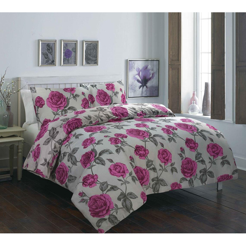 Aribella Cotton Blend Floral Bedding with Pillowcases, Super King Duvet Cover Set + 2Standard Pillowcases