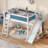 Twin Loft Bed with Storage Shelves and Wardrobe, Solid Wood Loft Beds with Detachable Slide and Ladders, No Spring Box Needed, Blue and White-2023270912-2023270915