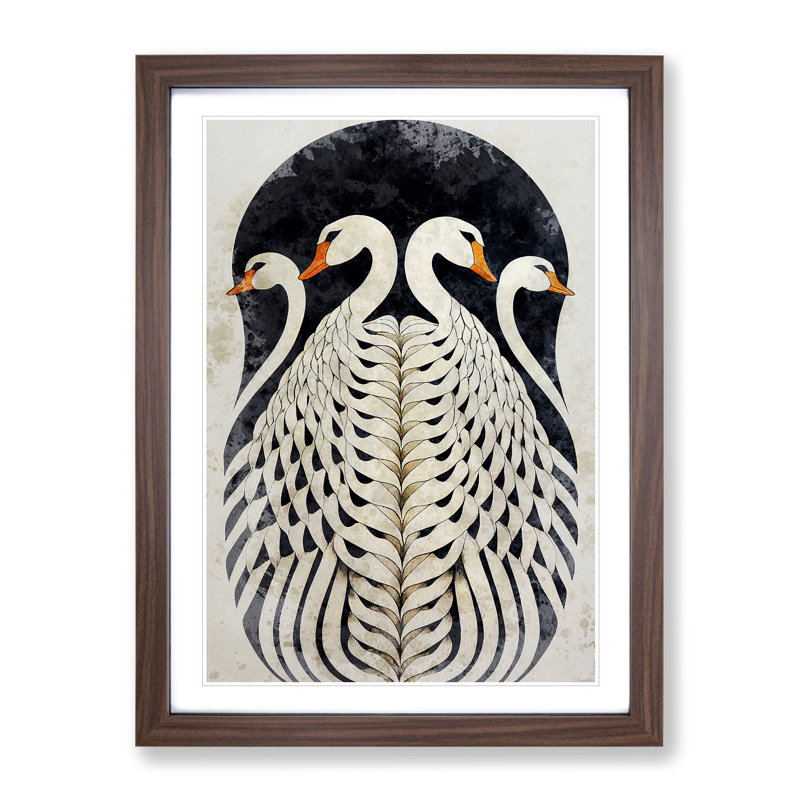 Deco Swan - Framed Print, 64cm H x 46cm W x 2cm D, Walnut