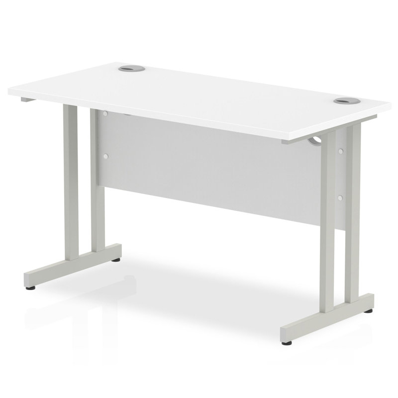Ladajah Metal Base Computer Desk, 73cm H x 120cm W x 60cm D, White, Silver