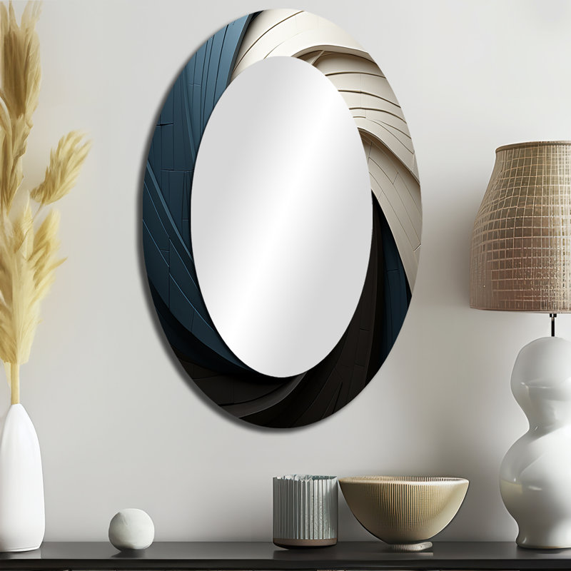 Geometric Spiral I - Beige Oval Wall Mirror Decor, 36" x 24"