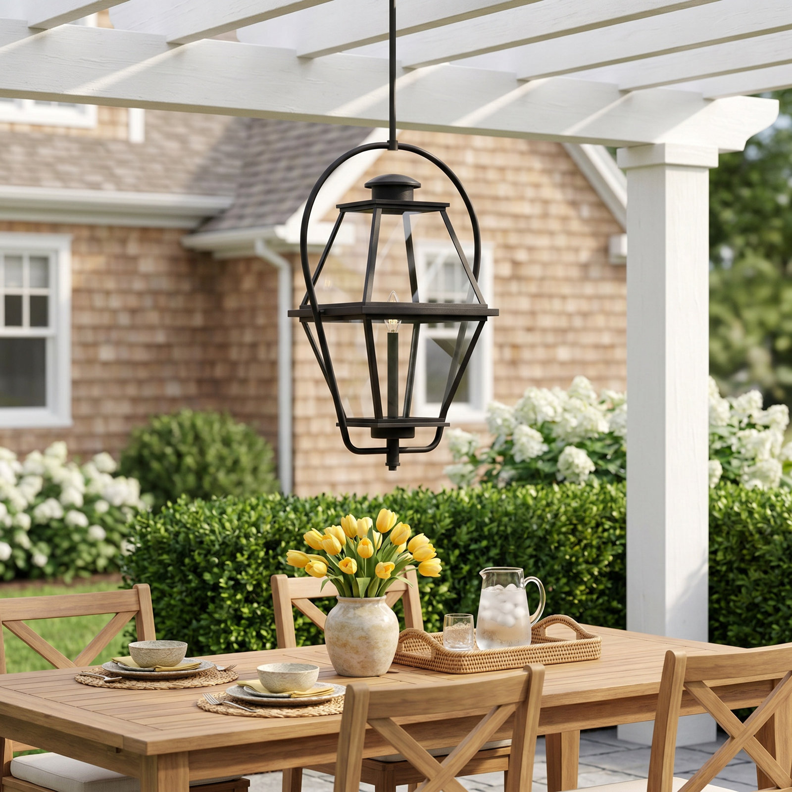 Transparent Outdoor Hanging Lantern, Textured Black