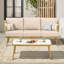 Ensemble canapé 3 places et table basse extérieure, canapé tissé de style bohème moderne avec coussins en oléfine, fini beige et naturel-2033947223